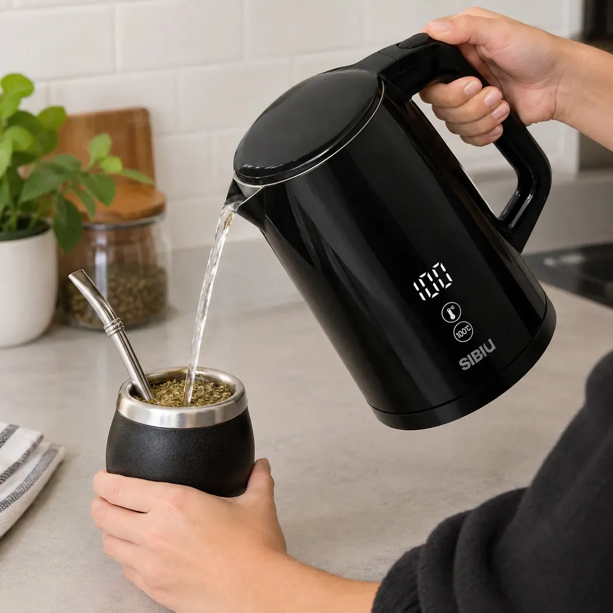 Pava Eléctrica Digital Sibiu Acero Inoxidable 1.7L Negro - Imagen 2
