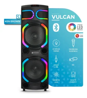 Bafle Potenciado Ken Brown Vulcan 60.000w Pmpo Doble Woofer 15 Bluetooth 5.3 LED Laser 150W RMS Torre sonido